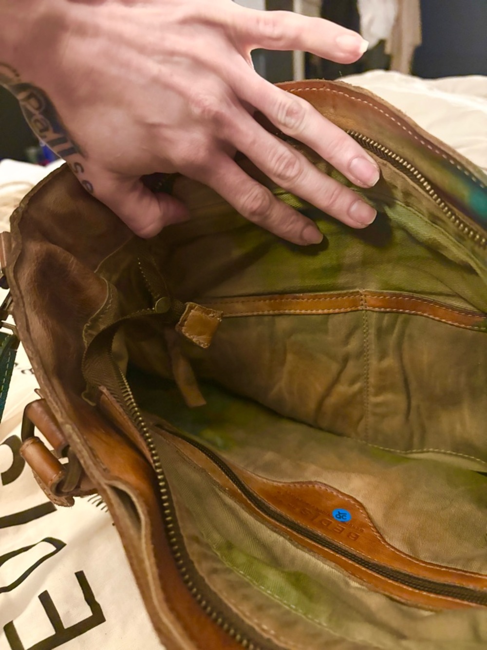 BED|STU Three-Tone Aqua/Green and Brown Leather Tote - Picture 10 of 13